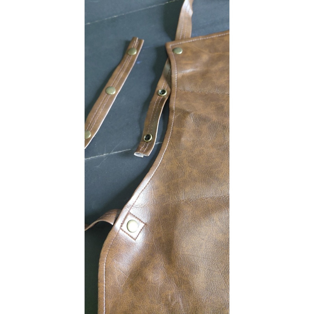 Men One Size heavy-duty marbled brown leather utility apron adjustable Straps - Picture 5 of 16
